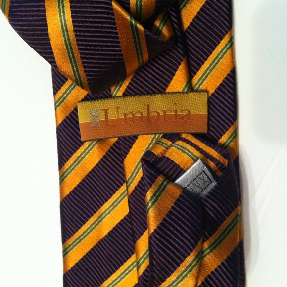 XMI UMBRIA Silk Tie. Brown w Blue and Gray Square Geometric  XMI UMBRIA MENS NEW SILK TIE  WIDTH: 3 3/4\